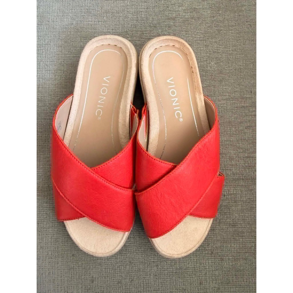 Vionic Hayden Cherry Red Leather Orthotic Platform Slide Sandal 6W - Picture 4 of 12